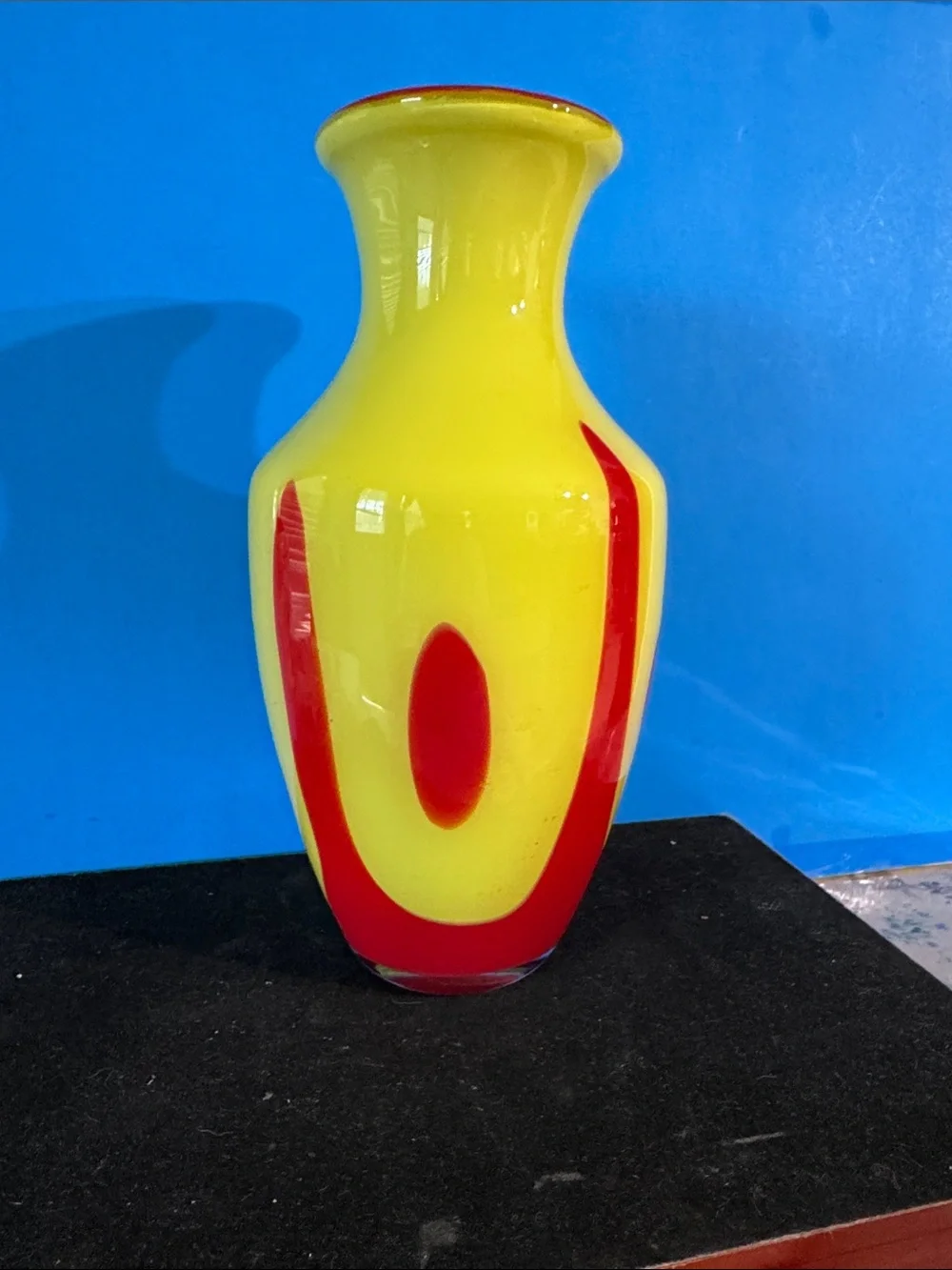 Vintage Large Modern Bright Yellow and Red Art Glass Vase 12